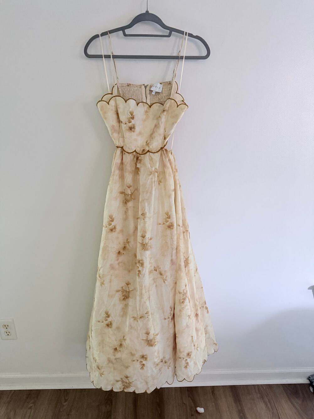Mabel Cutout Scalloped Light Yellow Brown Open-Back Tule Dress-Size M